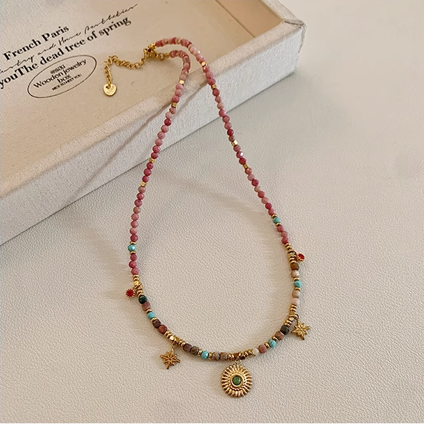2025 New Arrival! Luxe & Chic Holiday-Style Natural Stone Beaded Pendant Necklace for Women