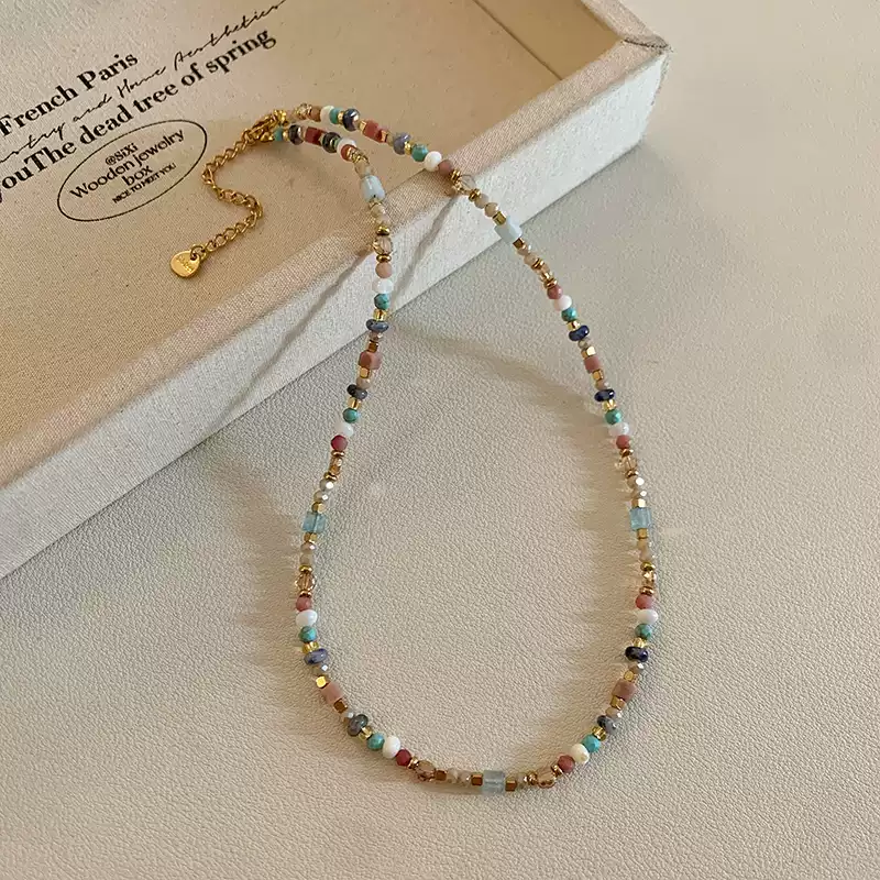 2025 New Trend: Women's Dopamine Color Natural Stone Bead Necklace - Luxurious & Niche Clavicle Chain