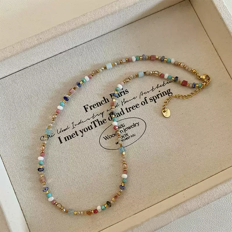2025 New Trend: Women's Dopamine Color Natural Stone Bead Necklace - Luxurious & Niche Clavicle Chain