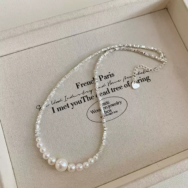 2025 New Arrival! Exquisite Shattered Silver Pearl Necklace for Women - Luxurious and Unique Collarbone Chain