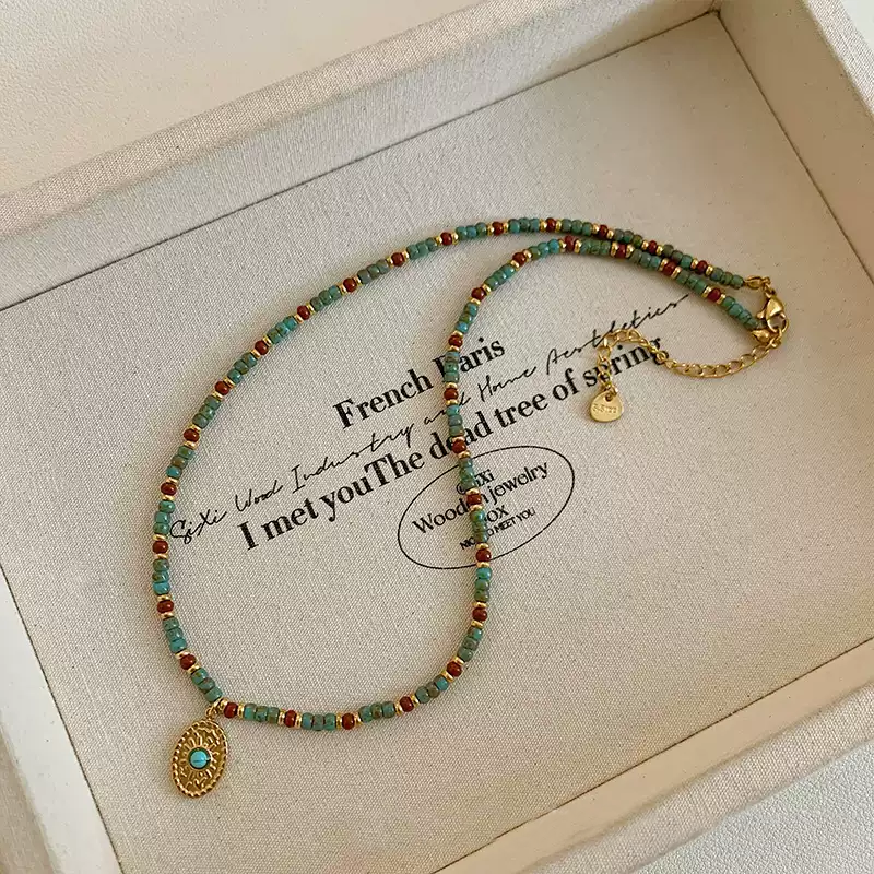 2025 Trendy Natural Stone Bead Necklace for Women – Luxe Minimalist Collar Chain with Unique Pendant