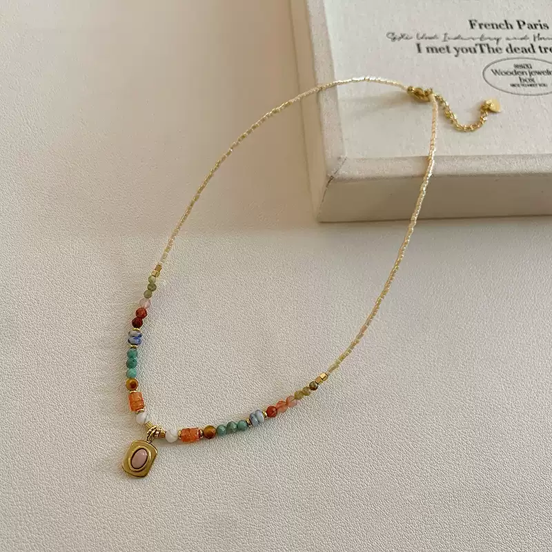 Exquisite Natural Stone Bead Pendant Necklace for Women - 2025 New Arrival Luxe & Niche Collarbone Chain
