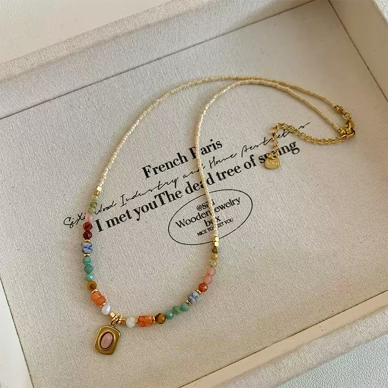 Exquisite Natural Stone Bead Pendant Necklace for Women - 2025 New Arrival Luxe & Niche Collarbone Chain