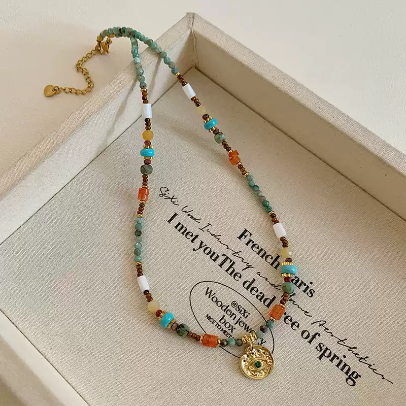 2025 New Arrival! Exquisite Turquoise Beaded Pendant Necklace for Women - High-End Collarbone Chain