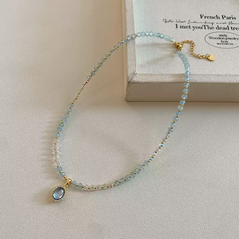 2025 Trendy Gemstone Pendant Crystal Bead Necklace for Women - Luxurious & Unique Collarbone Chain