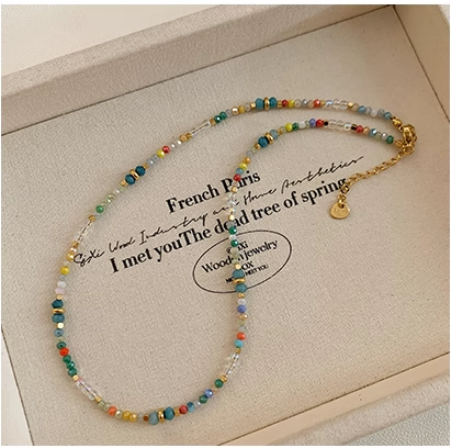 2025 New Arrival! Dopamine Color Crystal Bead Necklace for Women - Luxurious and Unique Collarbone Chain