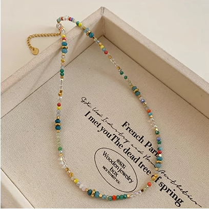 2025 New Arrival! Dopamine Color Crystal Bead Necklace for Women - Luxurious and Unique Collarbone Chain