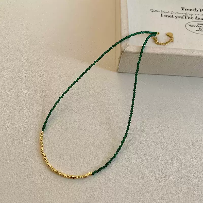 2025 New Arrival! Luxe Green Crystal Beaded Necklace with Gold Accents for Women
