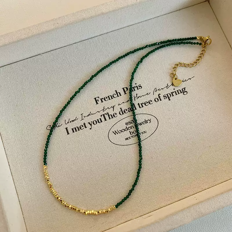 2025 New Arrival! Luxe Green Crystal Beaded Necklace with Gold Accents for Women